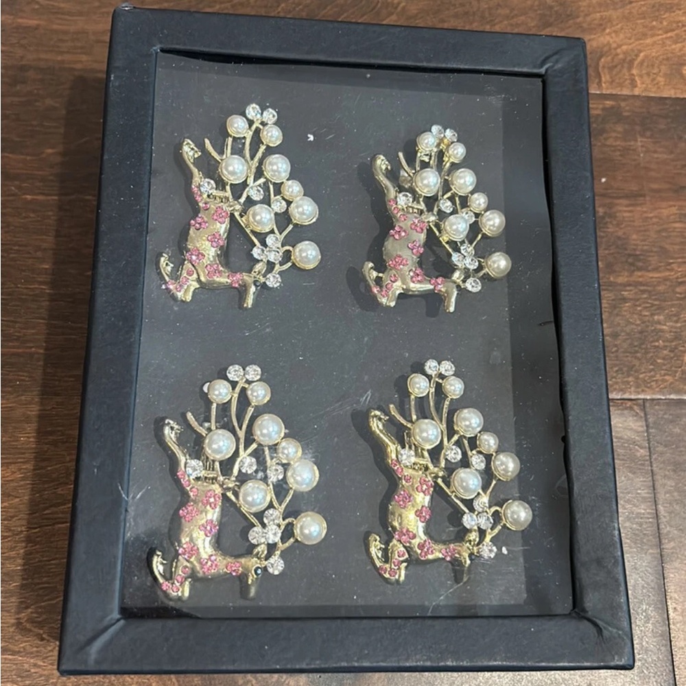 Rachel Zoe Napkin Rings Reindeer Pearls Rhinestones New Set Of 4